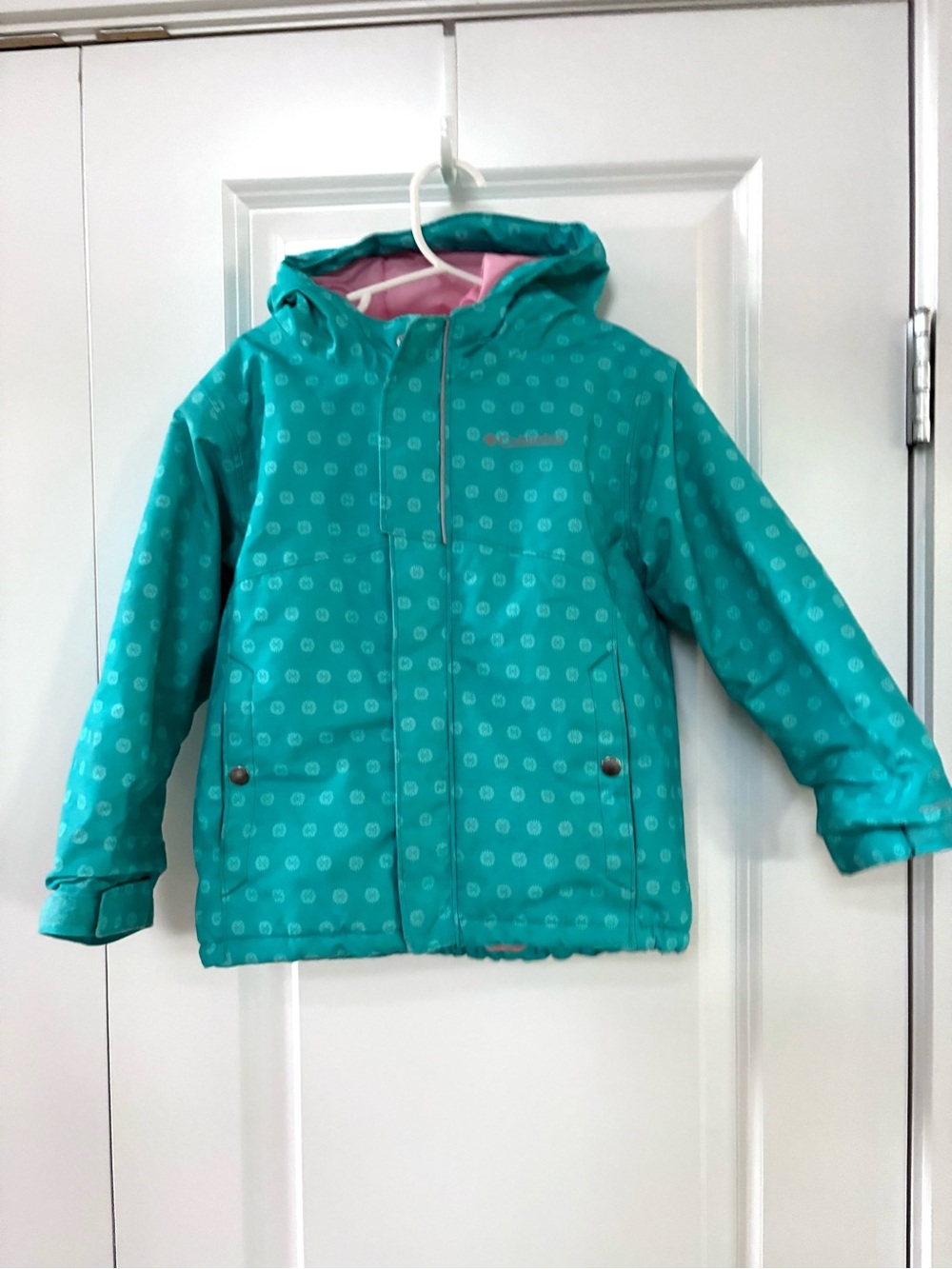 Columbia Teal Hooded Winter Jacket with Snowflake Print and OmniHeat Girls 4T